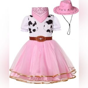 Kids Cowgirl Costume - Western Rodeo Dress Up (Pink, 9-10Years)